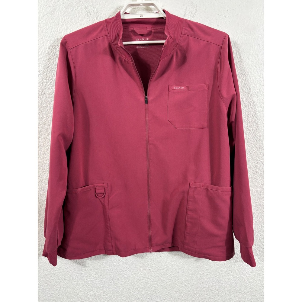 JAANUU Womens Scrub Jacket Maroon Full Zip Long Sleeve Size XL‎
